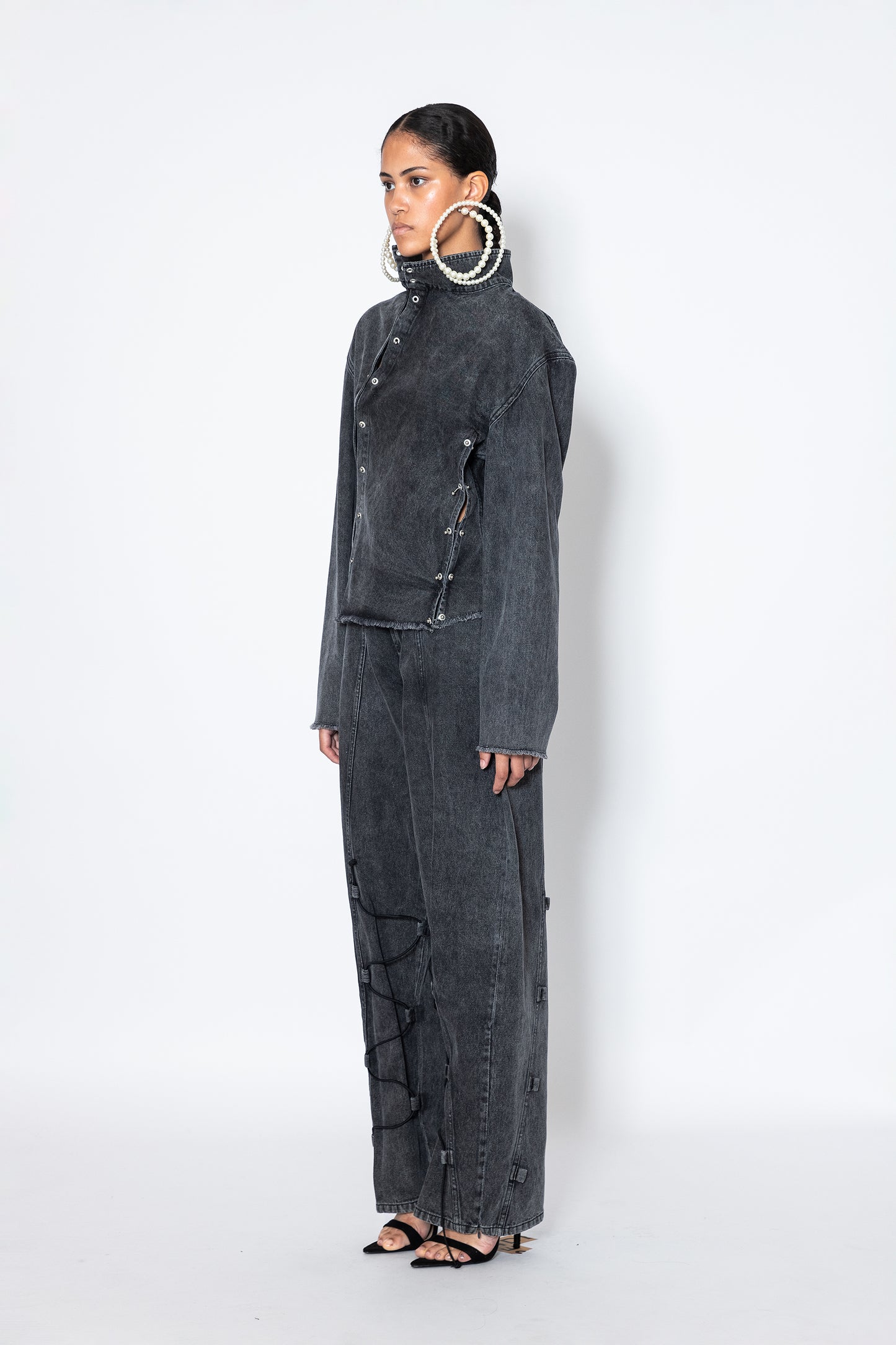 Asymmetric Denim Jacket With Piercings - Jade Cropper
