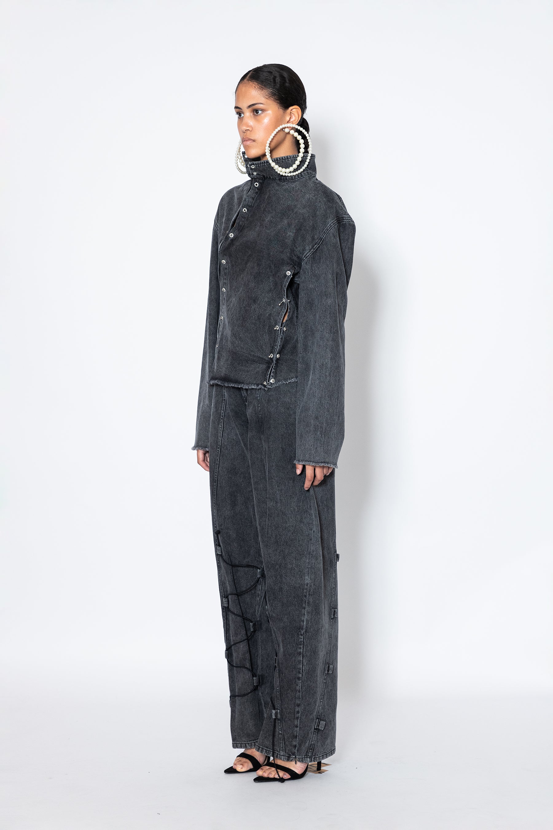 Asymmetric Denim Jacket With Piercings - Jade Cropper