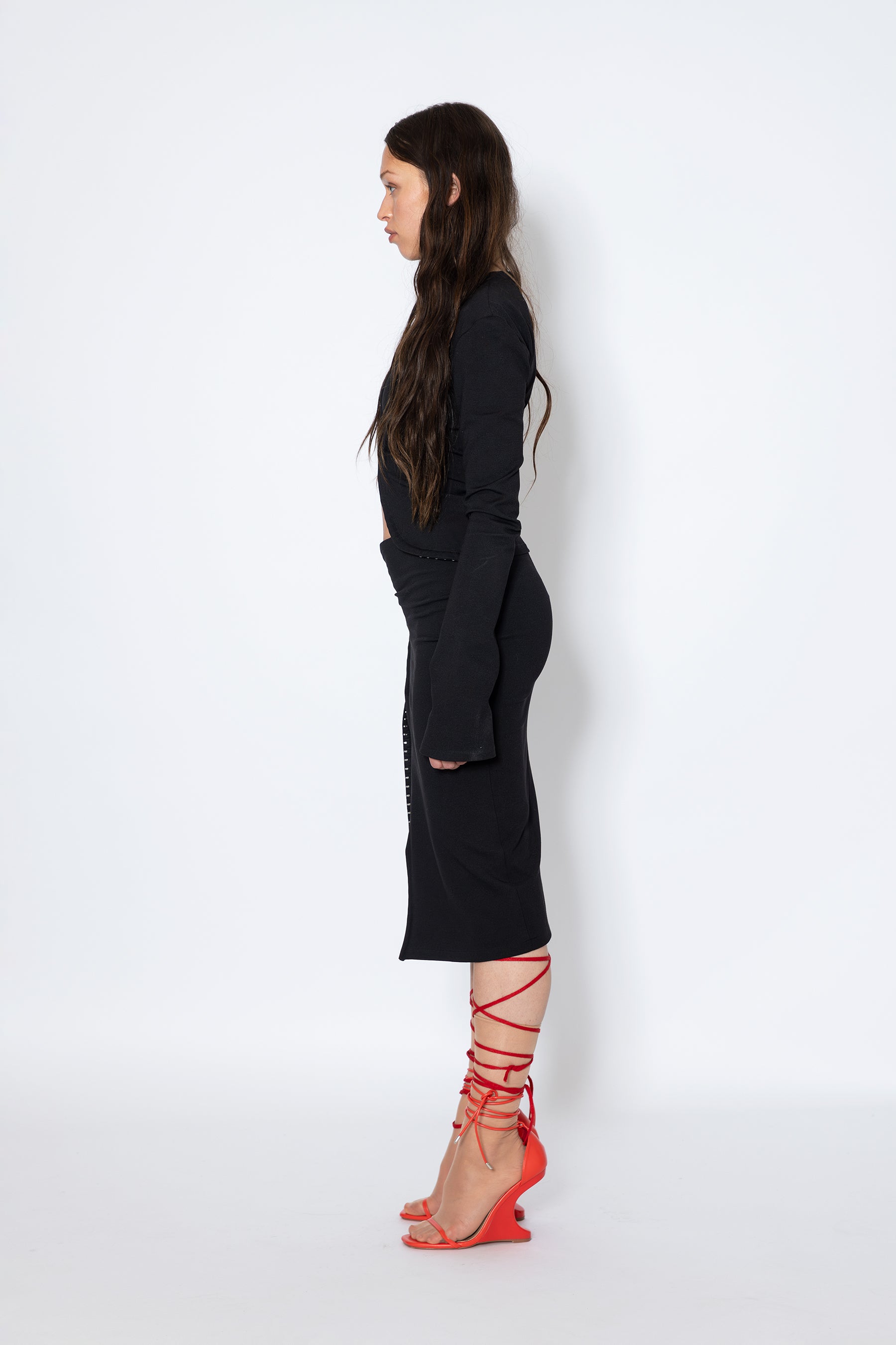 Black Midi Skirt With Hook-Eye - Jade Cropper