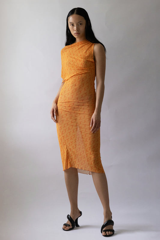 Printed Twisted Asymmetric Midi Dress - Jade Cropper