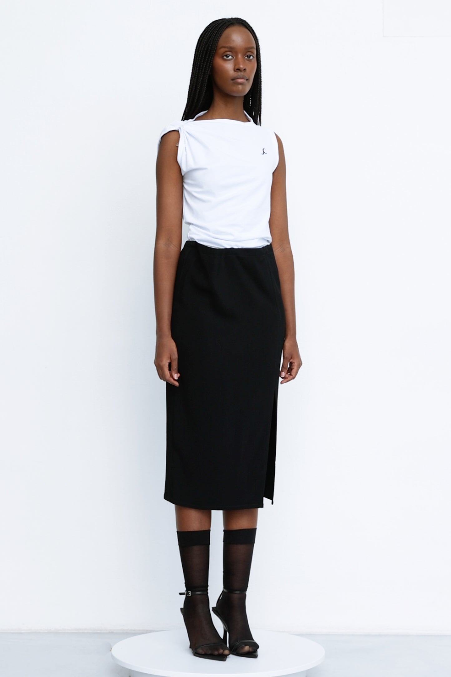 Midi Skirt with Draped Waist