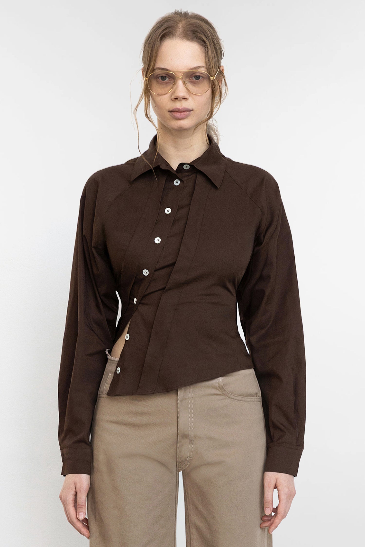 Asymmetric Shirt Brown - Jade Cropper