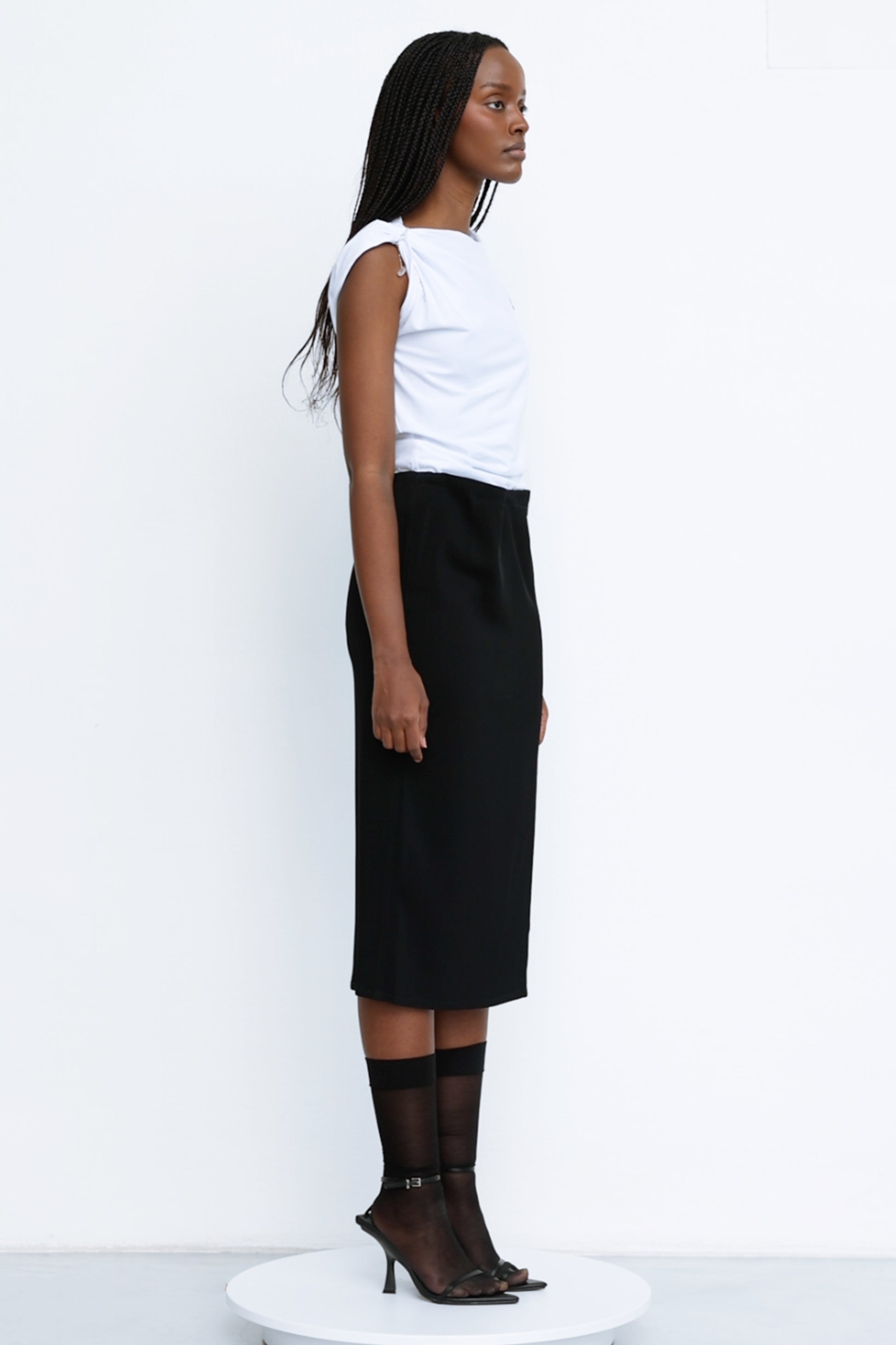 Midi Skirt With Draped Waist-Twisted T-Shirt