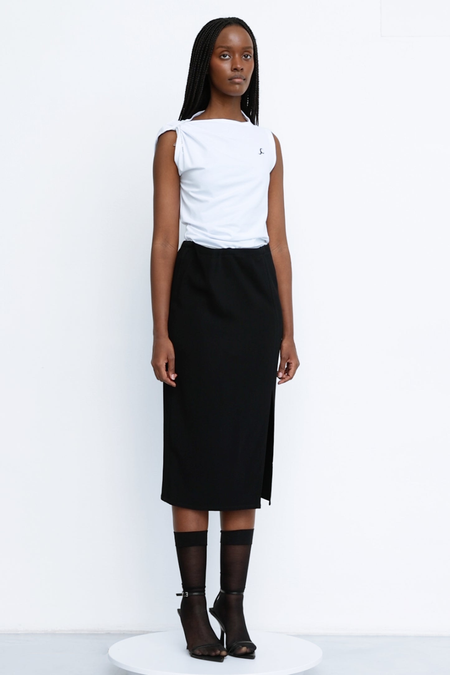 Midi Skirt With Draped Waist-Twisted T-Shirt