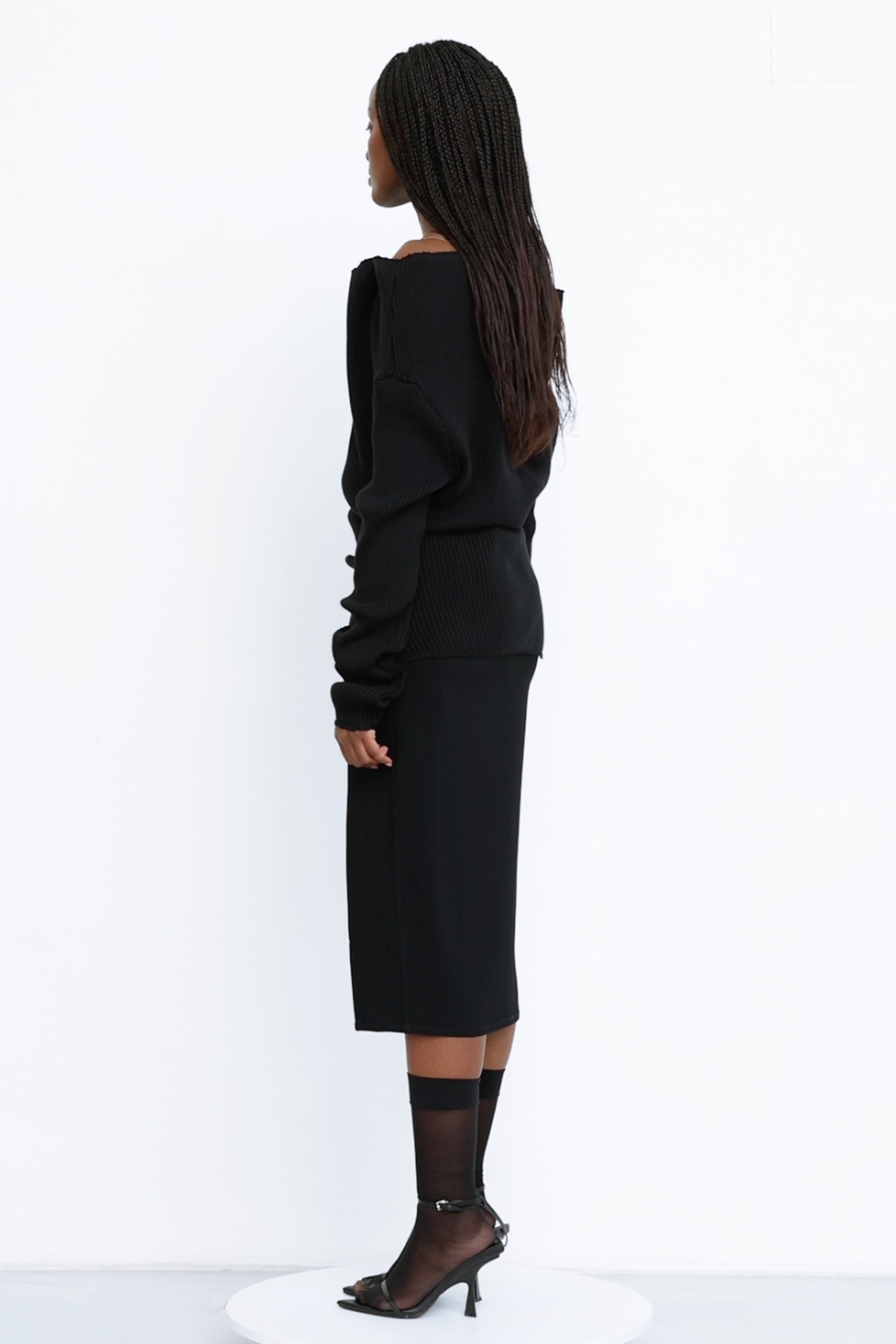 Midi Skirt With Draped Waist-Oversized Draped Sweater