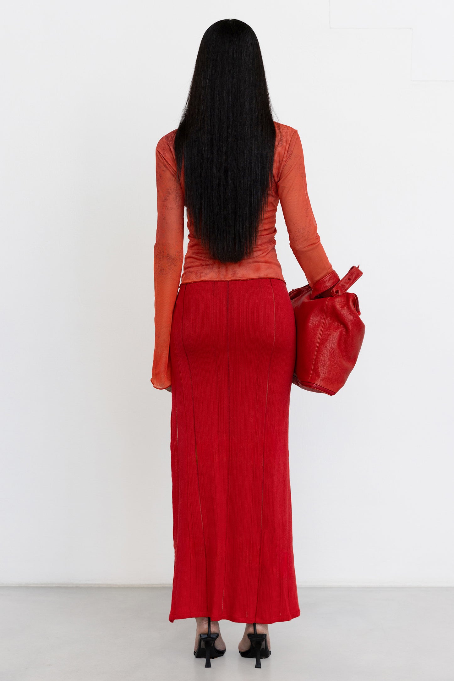 Knitted Maxi Skirt With Hook And Eye In Red