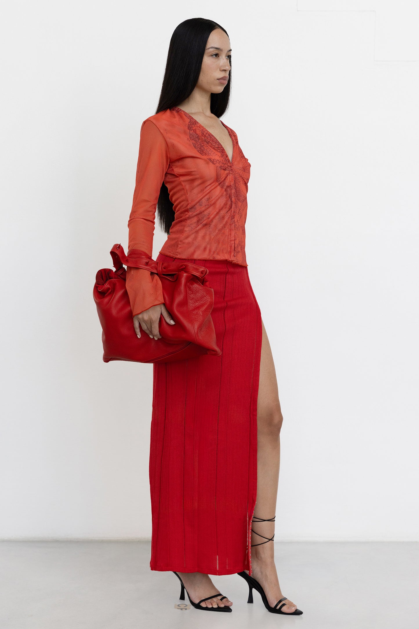 Knitted Maxi Skirt With Hook And Eye In Red