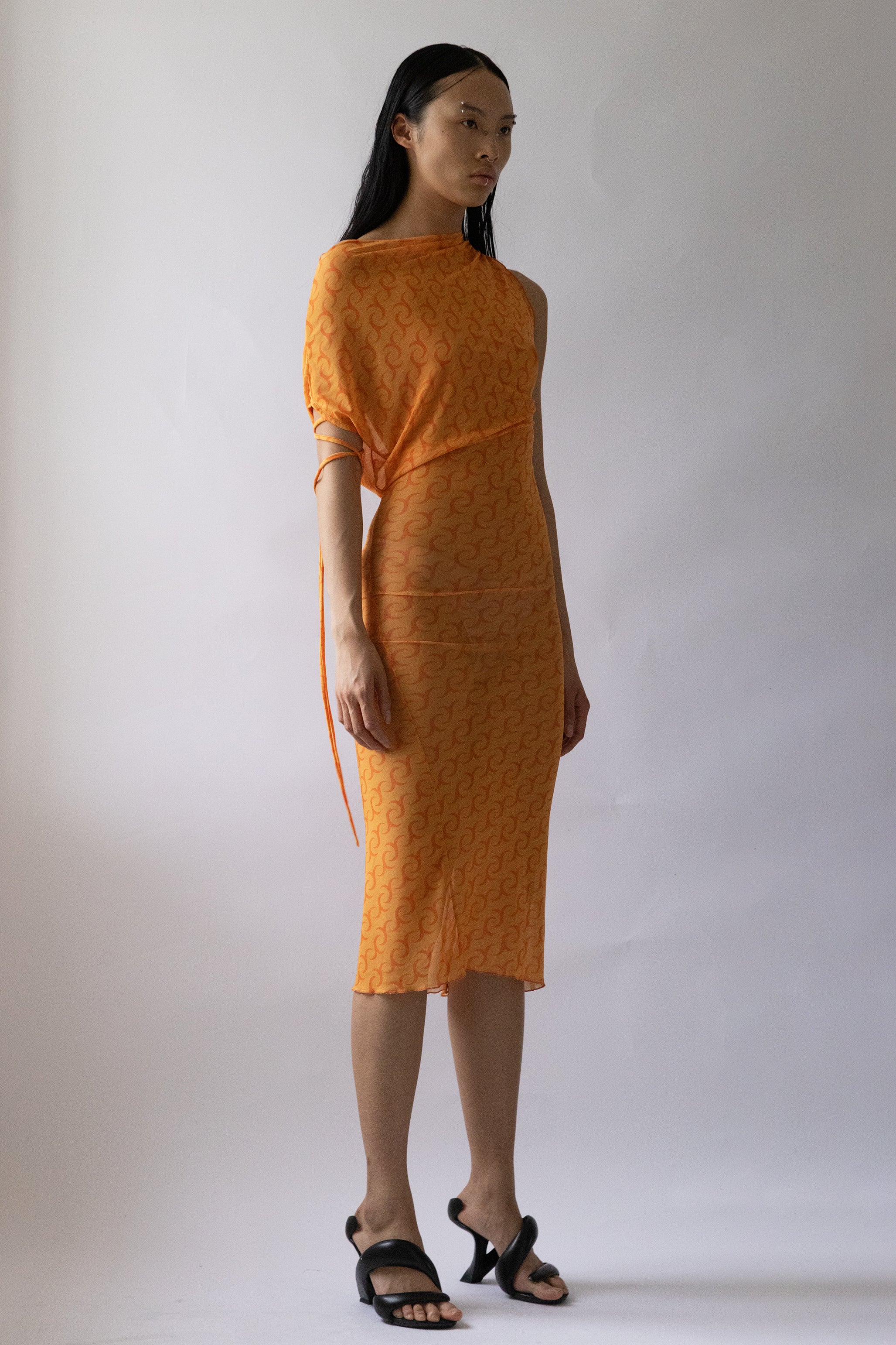 Printed Twisted Asymmetric Midi Dress